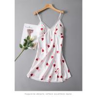 2021睡衣女夏季冰丝薄款性感吊带女士带胸垫少女可爱春秋韩版睡裙 粉底双爱心(收藏+加购=优先发货) 160(M)