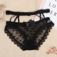 性感内裤女大码高腰蕾丝新型波点蝴蝶结透明诱惑三角镂空女士裤头 黑色 均码