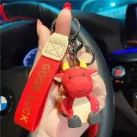 北欧小牛钥匙扣女可爱创意平安喜乐汽车钥匙挂件情侣一对包包挂饰 北欧小牛-红色