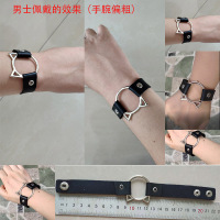 新款多层五星皮宽手链组合套装霸气骷髅铆钉街舞手环饰品情侣手镯 单条黑色猫头手链