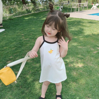 女童吊带连衣裙韩版条纹2021夏装中长款背心裙洋气百搭T恤长裙子3 白色 80cm