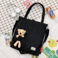 帆布包女斜挎夏文艺大容量韩版百搭日系ins学生拎手提书袋单肩包 双兜泰迪熊[黑色]