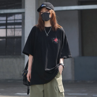 潮酷炸街黑色宽松短袖T恤女夏季半袖上衣嘻哈街头帅气2021年新款 黑色 M