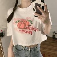 樱田川岛2021夏季新款水蜜桃印花短袖ins韩版短款学院风T恤上衣女 白色水彩桃子短T 均码