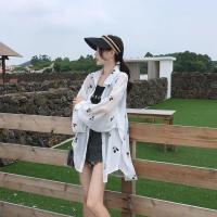 防晒衣2021夏季韩版卡通米奇印花开衫女宽松薄款长袖外搭雪纺衬衫 白色 S 80-95斤