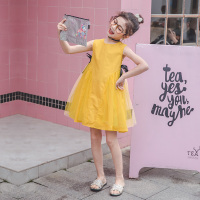 女童连衣裙夏装2021新款韩版小女孩网纱公主裙洋气儿童背心裙子潮 黄色 110cm