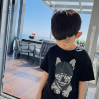 博博猪童装男童夏季短袖儿童半袖中大童宝宝上衣2021夏装潮牌t恤 黑色 [吊牌130码]