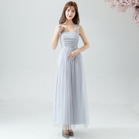 伴娘礼服长款2021夏季新款姐妹团长裙灰色显瘦毕业主持合唱演出服 01双肩款灰色 均码【78-108斤左右】