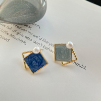 不对称几何耳环2021年新款潮气质高级感耳钉秋冬耳饰无耳洞耳夹女 普通耳针-有耳洞可戴