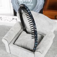 韩国成人带齿梳防滑水钻发箍细款水晶发卡女简约刘海镶钻头箍压发 墨蓝色