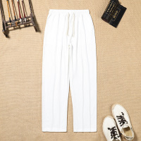 亚麻裤男直筒中国风男装棉麻长裤男士宽松休闲裤男裤麻料裤子麻布 白色 5XL