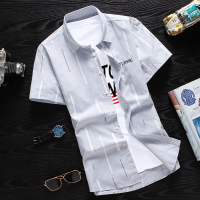 夏季薄款格子短袖衬衫男士韩版修身帅气衬衣潮流男装休闲情侣寸衫 DC607灰色 S