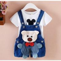 男童牛仔背带裤夏装宝宝连体裤婴儿牛仔短裤男女童装儿童吊带裤子 背带短裤(领结小熊) 80cm