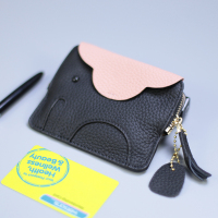 2021新款创意卡通女式撞色零钱包三合一卡包钥匙包零钱包牛皮收纳 黑色