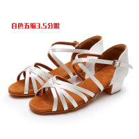 新款真丝拉丁舞鞋女孩儿童国标舞考级练功初学者成人中高跟舞蹈鞋 真丝银白色3.5厘米 28