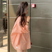 橘色条纹衬衫外套女春夏装2021新款设计感小众宽松长袖衬衣ins潮 图片色 S