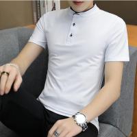 夏季男士翻领短袖有领t恤男V领汗衫青年半截袖男人带衣领短衫衣服 白色038 M