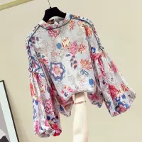 折扣店商场撤柜女装碎花衬衫女夏设计感减龄灯笼袖立领雪纺衫春秋 红色 500件起联系客服