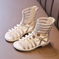 女童凉鞋夏2021新款时尚洋气公主鞋中大童软底女孩高帮罗马休闲鞋 米白色 25码内长约15.5cm