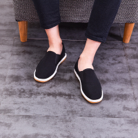 西山布鞋春秋老北京透气刺绣花布鞋男一脚蹬懒人鞋社会情侣豆豆鞋 黑色 经典黑 37