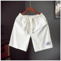 夏季棉麻短裤男加肥加大码亚麻潮胖宽松中裤五分裤休闲薄款沙滩裤 白色 5XL