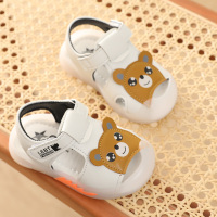2021年夏季男宝宝学步凉鞋0-2岁3婴儿防滑透气女童沙滩鞋包头儿童 白色 凉鞋8012小熊 内长12.5cm 16码