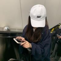 韩版1987鸭舌帽女春夏季ins白色软顶百搭棒球帽男情侣遮阳帽子潮 白色 可调节