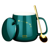 陶瓷喝水杯子男生星座情侣马克杯女带盖勺高级感礼盒咖啡茶杯家用 白羊座-暖暖杯