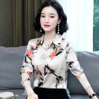 杭州真丝衬衫女长袖中年妈妈秋装碎花桑蚕丝气质上衣高档洋气小衫 水墨花 关注店铺送礼物 M
