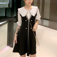 大码夏装新款洋气胖妹妹mm显瘦裙子减龄A字设计感遮腹春款连衣裙 黑色 M[建议80-100斤]