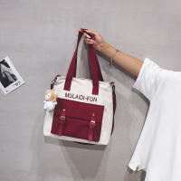 大容量帆布包包女2021新款可爱日系单肩大包百搭学生上课斜挎书包 红色[无挂件]