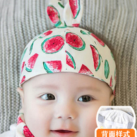 婴儿帽子夏季薄款护卤门0-3-6个月初生宝宝囟门帽新生儿凉帽胎帽 桔红色 西瓜帽子 0-6个月(头围36-44cm) 均