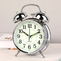 男孩卧室小闹钟夜灯一体床头学生用闹铃家用强力叫醒儿童起床神器 镀银款-升级夜光 4英寸
