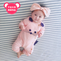 新生儿女婴儿连体衣服薄款夏装男宝宝抓周岁满月春秋装百日宴礼服 粉色小老鼠连体 59cm
