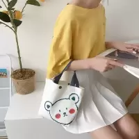 可爱卡通熊兔子童趣手提包帆布手拎小包包少女学生便携环保小布袋 腮红小熊