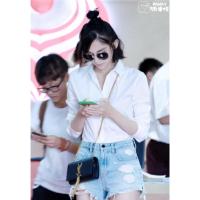 短袖上衣女2021夏季中长款打底衫复古宽松显瘦V领印花棉麻衬衫 娜扎同款衬衫 M