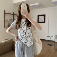 夏季2021年新款设计感小众短款别致不规则薄款短袖T恤女扎染上衣 黑色 M