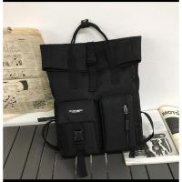 日系潮牌双肩包女高中大学生韩版工装书包男大容量方形旅行电脑包 黑色