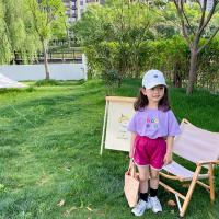 依依妈女童韩版小花花T恤 2021夏装新款洋气儿童宝宝短袖打底衫潮 紫色 80cm