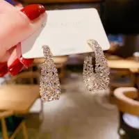 2020新款潮个性夸张弧形耳环耳钉女韩国东大门复古巴洛克水钻耳圈 白钻耳圈 S925 银针