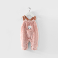 宝宝吊带裤秋冬天毛毛裤子超卖可爱外出外穿背带裤连体裤加厚保暖 樱粉 59cm