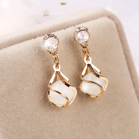 韩国猫眼石耳环2021新款潮长款缠绕锆石耳饰简约大方防过敏耳钉女 0135金色 银针