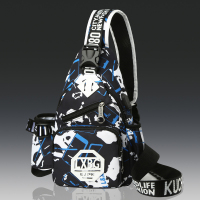 夏季新款时尚休闲挎包男小背包胸包男生包包学生女斜跨单肩包潮牌 蓝花-[无赠品]