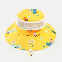 儿童防晒帽夏季薄款网眼透气渔夫帽遮阳帽男童女童宝宝帽子太阳帽 黄色小汽车 帽围可调 约2岁 均码