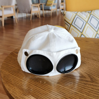 儿童春秋鸭舌帽男女童墨镜棒球帽小孩夏季遮阳防晒帽子宝宝太阳帽 白色 参考年龄:2-8岁(一帽两用 太阳镜棒球帽 四季都合