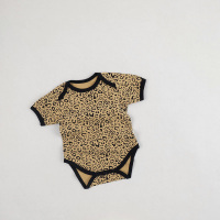 2021婴幼儿夏装ins豹纹短袖连体哈衣男女宝宝洋气套头三角爬服潮 豹纹短袖哈衣 66cm