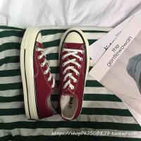 金屿鹿 人手一双 街拍经典复刻低帮鞋女复古港风休闲鞋情侣帆布鞋 经典酒红 35