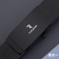 啄木鸟无牙自动扣皮带男士真皮无孔腰带 时尚商务青年内穿式裤带 款式1-黑色扣头-标志居中