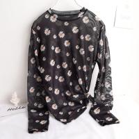 泫雅风碎花小雏菊网纱仙女防晒衣t恤打底衫女春夏内搭上衣ins潮 黑色 小雏菊 均码