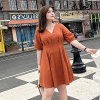 胖妹妹大码女装200斤2020春夏法国小众很仙的遮肚连衣裙减龄夏季 橙色 L [100-120斤]
